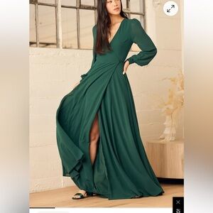 Lulu's My Whole Heart Emerald Green Long Sleeve Wrap Dress Size XL ( E - 4 )